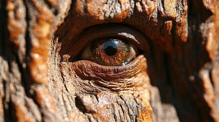 Obraz premium Tree bark eye close-up, nature detail, sunlight