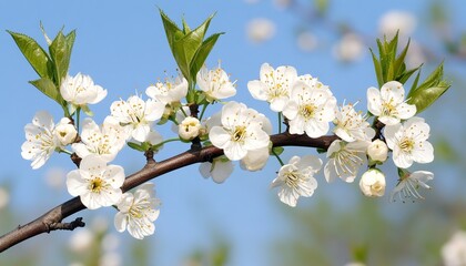 Fototapeta premium Springtime Splendor Delicate White Cherry Blossoms in Full Bloom Against a Vivid Blue Sky