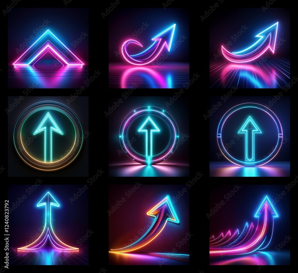 Poster collection of neon arrows background in high resolution