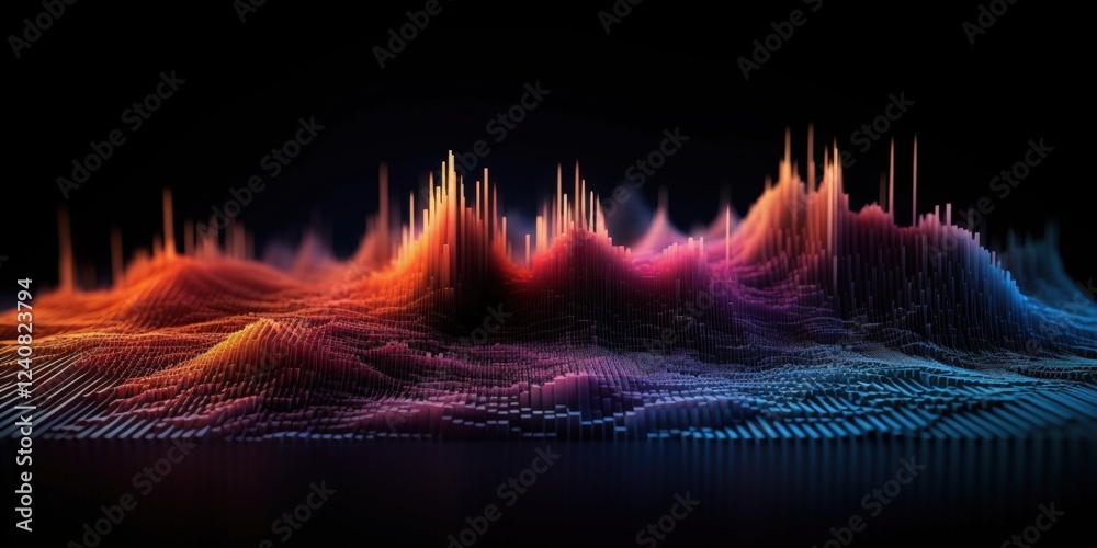 Poster abstract visualization of colorful data waves representing modern data insights and trends in techno