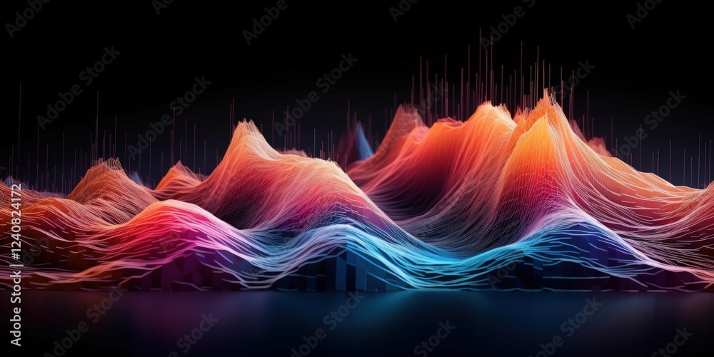Poster vibrant abstract waves of data visualization displaying new age trends and insights in technology an