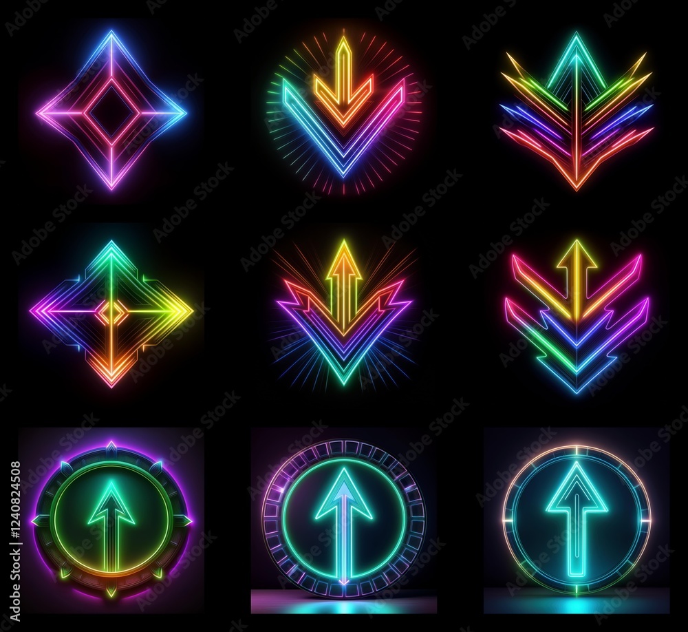 Aufkleber collection of neon arrows background in high resolution