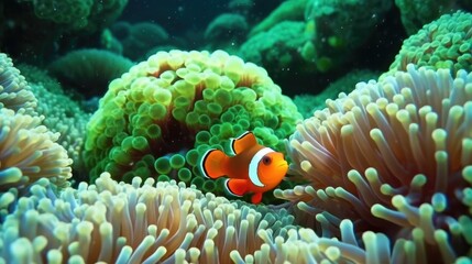 A Clownfish Rests Among Vibrant Coral Reefs