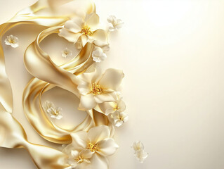 Golden ribbon number 8 with floral accents on light background.