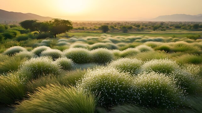 Serene Fields of Cumin Plants in Rajasthan, India: A Glimpse into Nature's Abundance