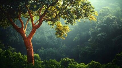 A Serene Cinnamon Tree in the Heart of a Lush Tropical Forest in Sri Lanka Emphasizing Biodiversity and Traditional Practices