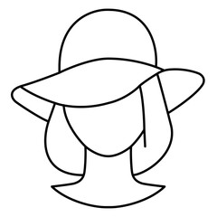 Icon of a woman silhouette wearing a wide-brimmed hat, minimalist fashion symbol representing elegance, style, and femininity, ideal for fashion illustrations and style-related content.