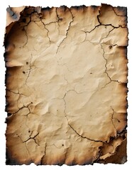 Fototapeta premium A Old burnt paper with singed edges and visible cracks Isolated on White background