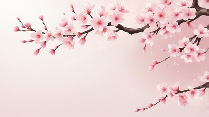 Fototapeta premium Elegant Hanami style design celebrating cherry blossom festival with delicate pink sakura flowers with empty space for text isolated on white background. Suitable for spring festivals, Japanese cultur