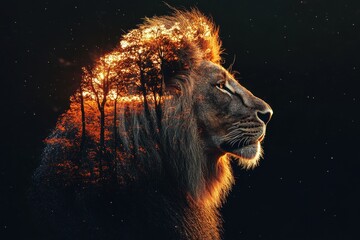 Fiery Lion: A Majestic Portrait of a Wild Animal with a Glowing Mane