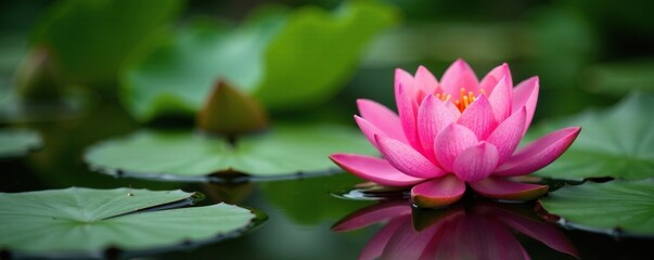 Fototapeta premium Blooming Alternanthera dentata in a garden pond, water lilies, aquatic plants