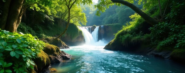 Chamarel's cascading water, lush green foliage, environment, scenic, water