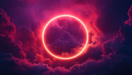 Glowing Neon Circle in Dramatic Cloudscape