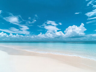 Obraz premium Tranquil Beach with Clear Blue Skies and Waves