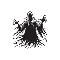  Ghostly wraith with tattered robes silhouette
