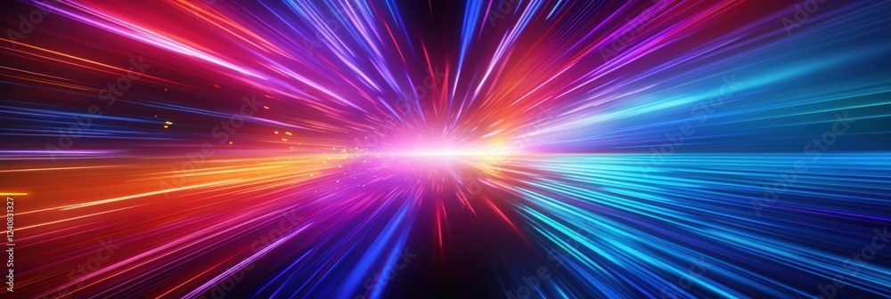 Poster dynamic light speed burst in hyperspace with vibrant colors and blurred motion creating an ethereal 