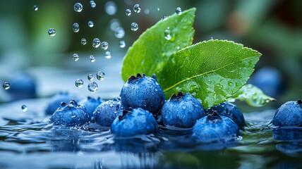 fresh blueberries in water