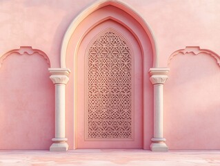 Intricate Pink Islamic Archway with Ornate Door