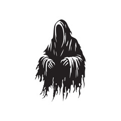  Ghostly wraith with tattered robes silhouette
