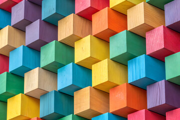Obraz premium Abstract Colorful Background Made of Colored Wooden Cubes 
