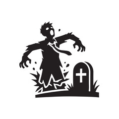 Zombie breaking through a grave silhouette

