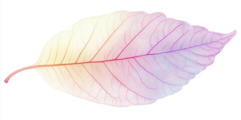 Colorful transparent background with leaf skeletons. Pastel colors, light blue, green, yellow, purple, red, pink, and white, vibrant colors