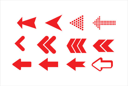 Red vector arrows collection. Arrow. Cursor. Arrow vector icon. Modern simple arrows. Collection different Arrows on flat style for web design or interface. Direction symbols - vector illustration
