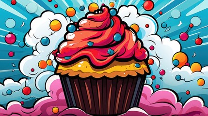 tasty sweet cupcake colorful illustration