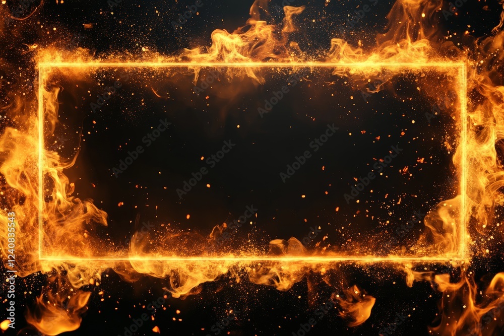 Aufkleber dynamic flame border with glowing fire and sparks on dark background creates an energetic and fierce
