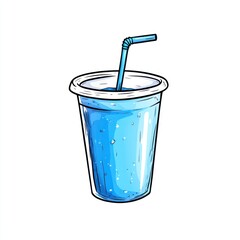 Blue slushy drink in plastic cup, straw.  Summer refreshment