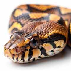Fototapeta premium Close-up of a vibrant snake on a white background.