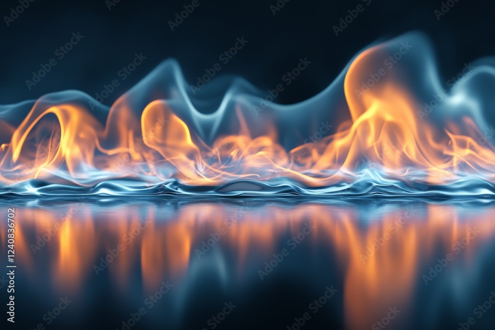 Leinwandbilder vibrant flames dance over a reflective surface creating a mesmerizing visual effect in a dark settin