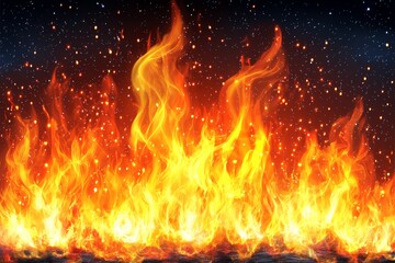 Fototapeta premium Flames dance in vivid colors against a dark background creating an intense visual atmosphere filled with heat and energy