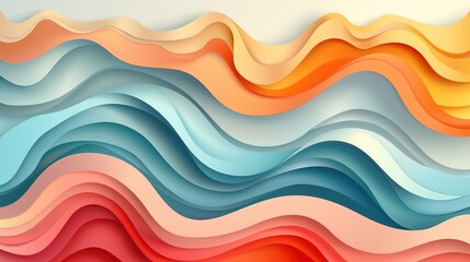 Fototapeta premium Unleashing Nostalgia: The Allure of an Abstract Horizontal Background with Colorful Waves in Retro 60s - 70s Style and Pastel Colors