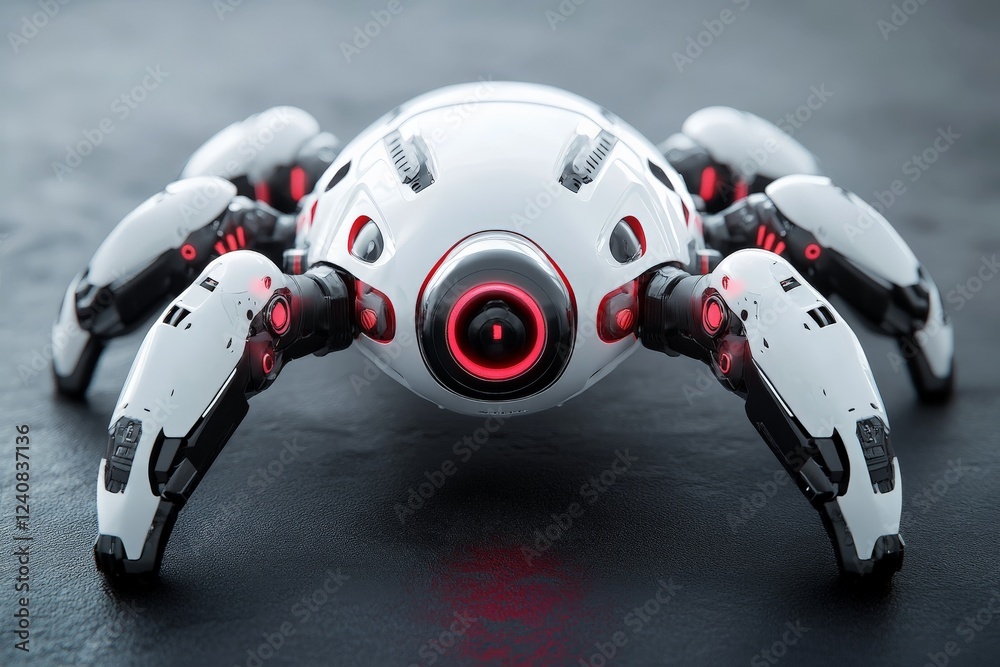 Fototapete Robotic spider with advanced design showcasing intricate mechanics and glowing elements in a futuristic setting