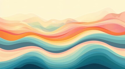 Fototapeta premium Unleashing Nostalgia: The Allure of an Abstract Horizontal Background with Colorful Waves in Retro 60s - 70s Style and Pastel Colors