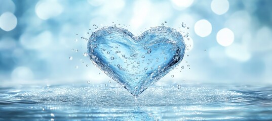 Fototapeta premium Water Shaped Like A Heart Soaring Above A Blue And White Studio Background, Stock Image