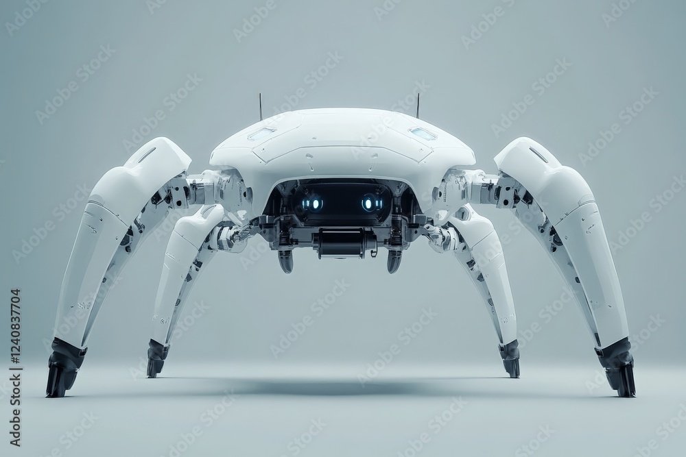 Poster Robotic spider with a sleek design and advanced features stands on a smooth surface in a well-lit environment
