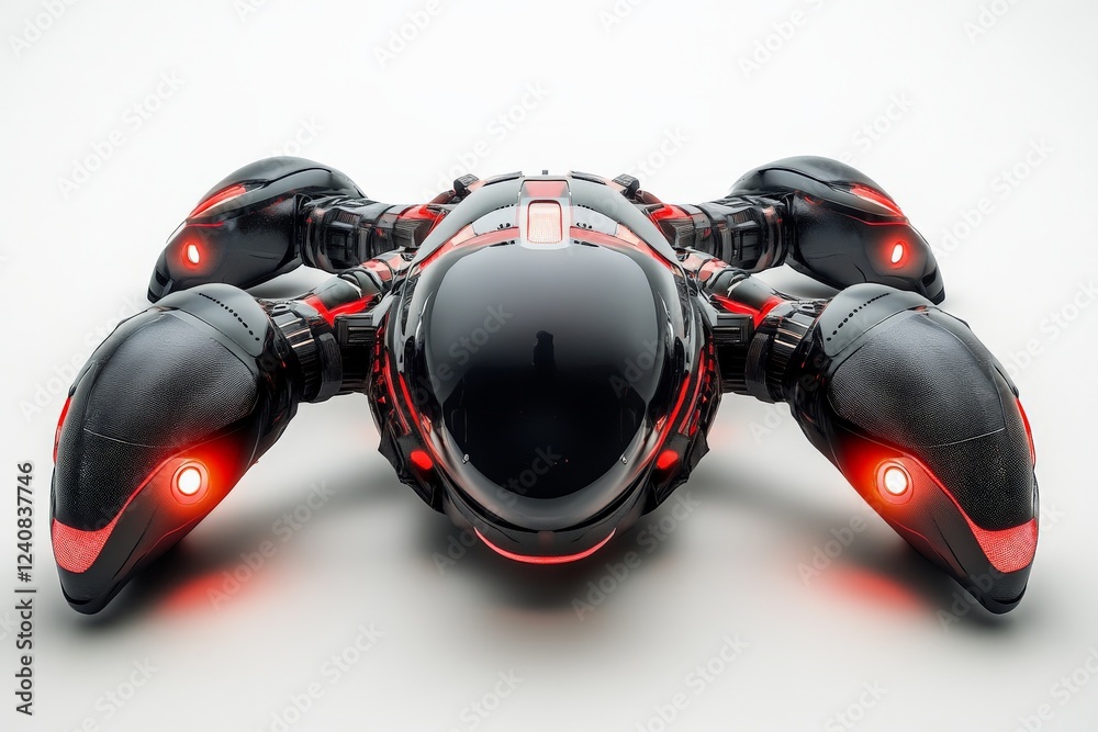 Fototapete advanced robotic design featuring sleek black exterior and glowing red accents displayed on a minima