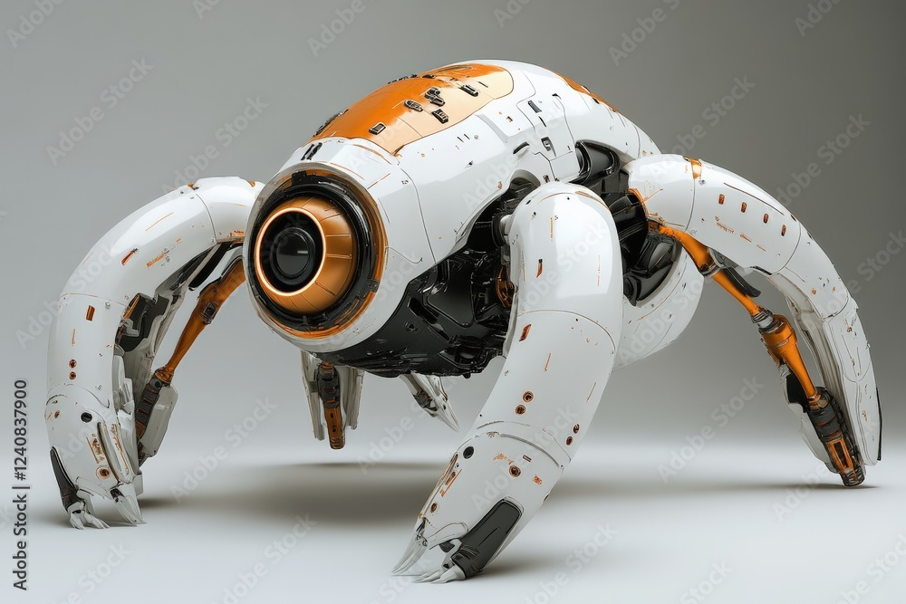 Aufkleber Innovative robotic creature designed for exploration and research with a sleek white and orange exterior in a studio setting