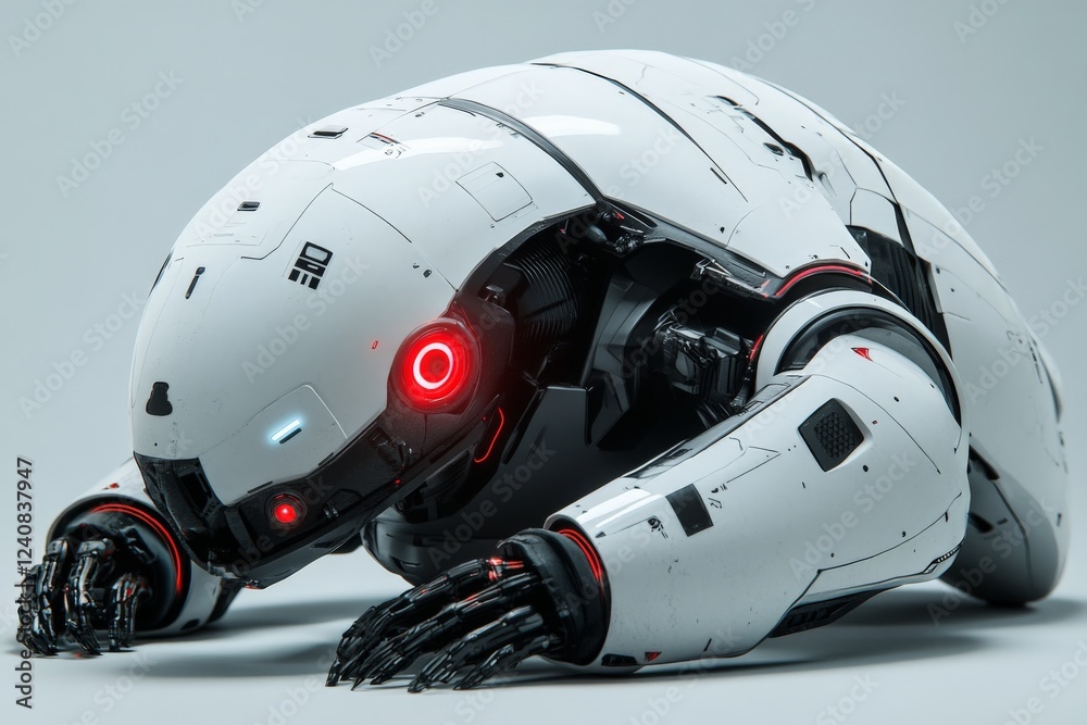 Aufkleber robot explorer designed for underwater missions rests on a smooth surface, showcasing its intricate 