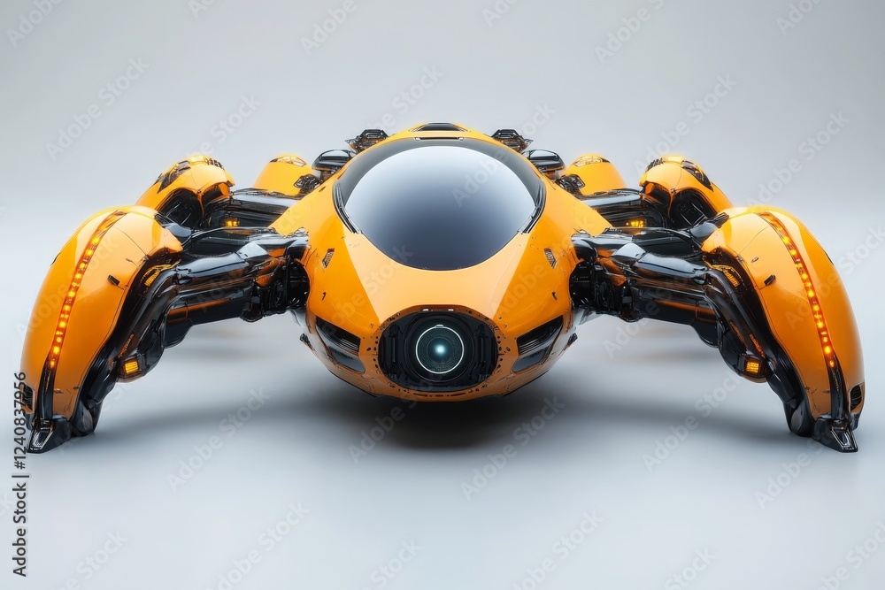 Aufkleber unique futuristic robot design featuring unconventional spider-like structure and bright orange colo