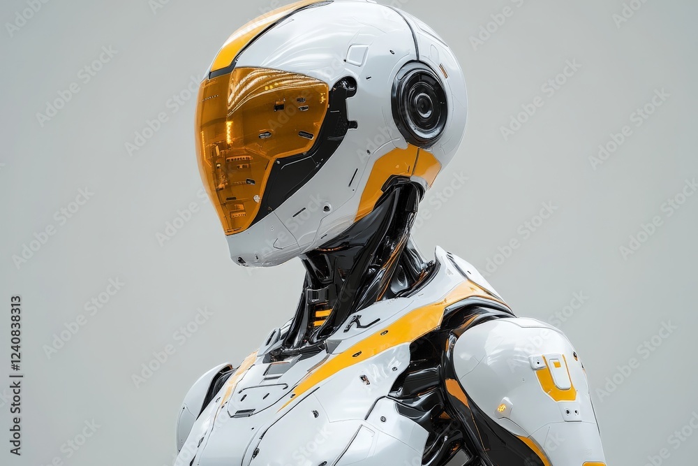 Poster Futuristic humanoid robot with a sleek design showcases advanced technology in a modern display setting