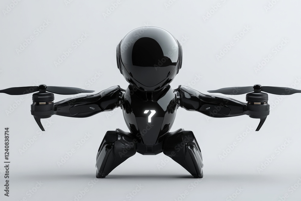 Aufkleber Robotic figure with dual propellers positioned for flight in minimalist studio environment