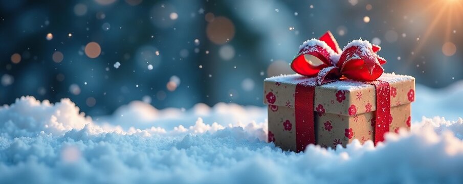 Colorati palli natalizi cadendo sulla neve bianca, gift, snowfall, snowflake