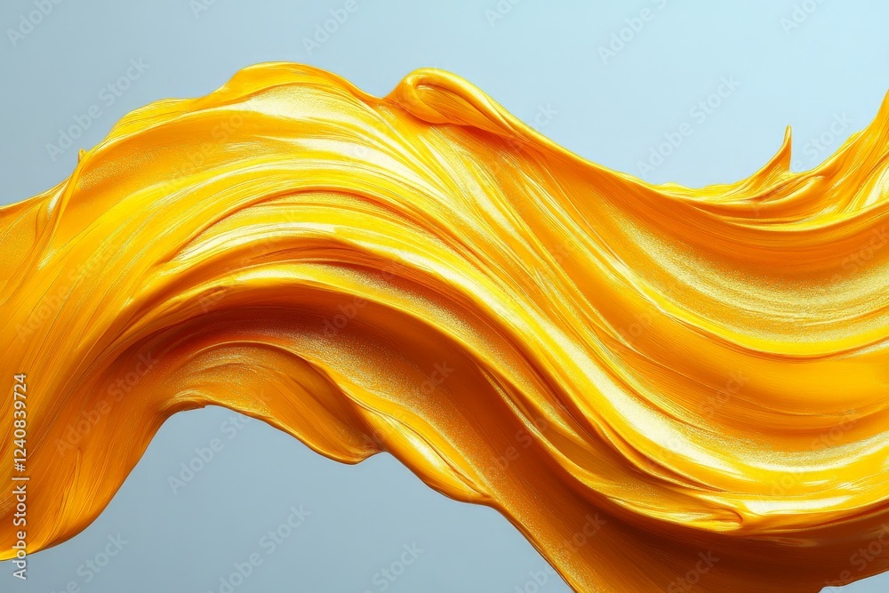 Aufkleber golden wave of paint flowing gracefully against a soft blue background showcasing texture and moveme