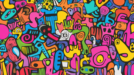 vibrant collection of doodle shapes in various colors, showcasing playful and abstract designs that evoke creativity and joy. This artwork is perfect for adding lively touch to any space
