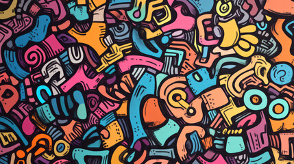 Fototapeta premium Colorful doodle shapes create lively and vibrant abstract pattern, perfect for artistic projects or backgrounds. playful design features mix of shapes and colors that evoke creativity and fun