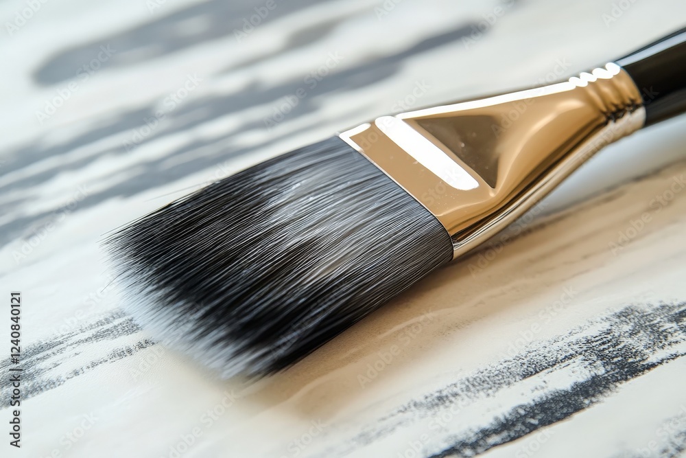Poster high-quality paintbrush resting on a textured surface ready for artistic creation