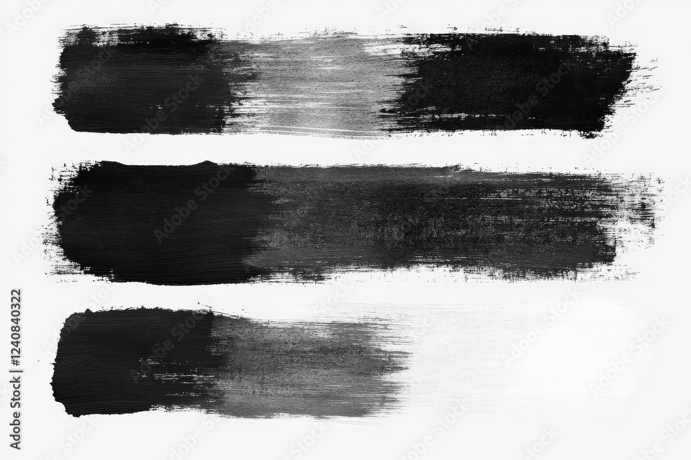 Poster Bold strokes of black and gray paint on canvas creating an abstract texture in a minimalist style